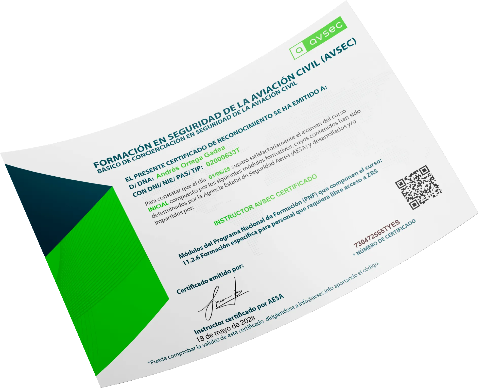 Certificado AVSEC Oficial